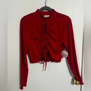 Red Ruched Long Sleeve Top